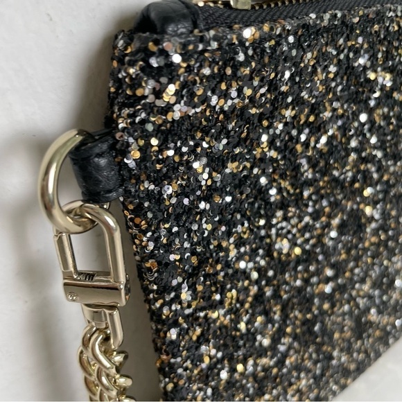 EXPRESS Y2K Gold Silver Black Glitter Sparkle Zip Wristlet Clutch - Picture 12 of 16